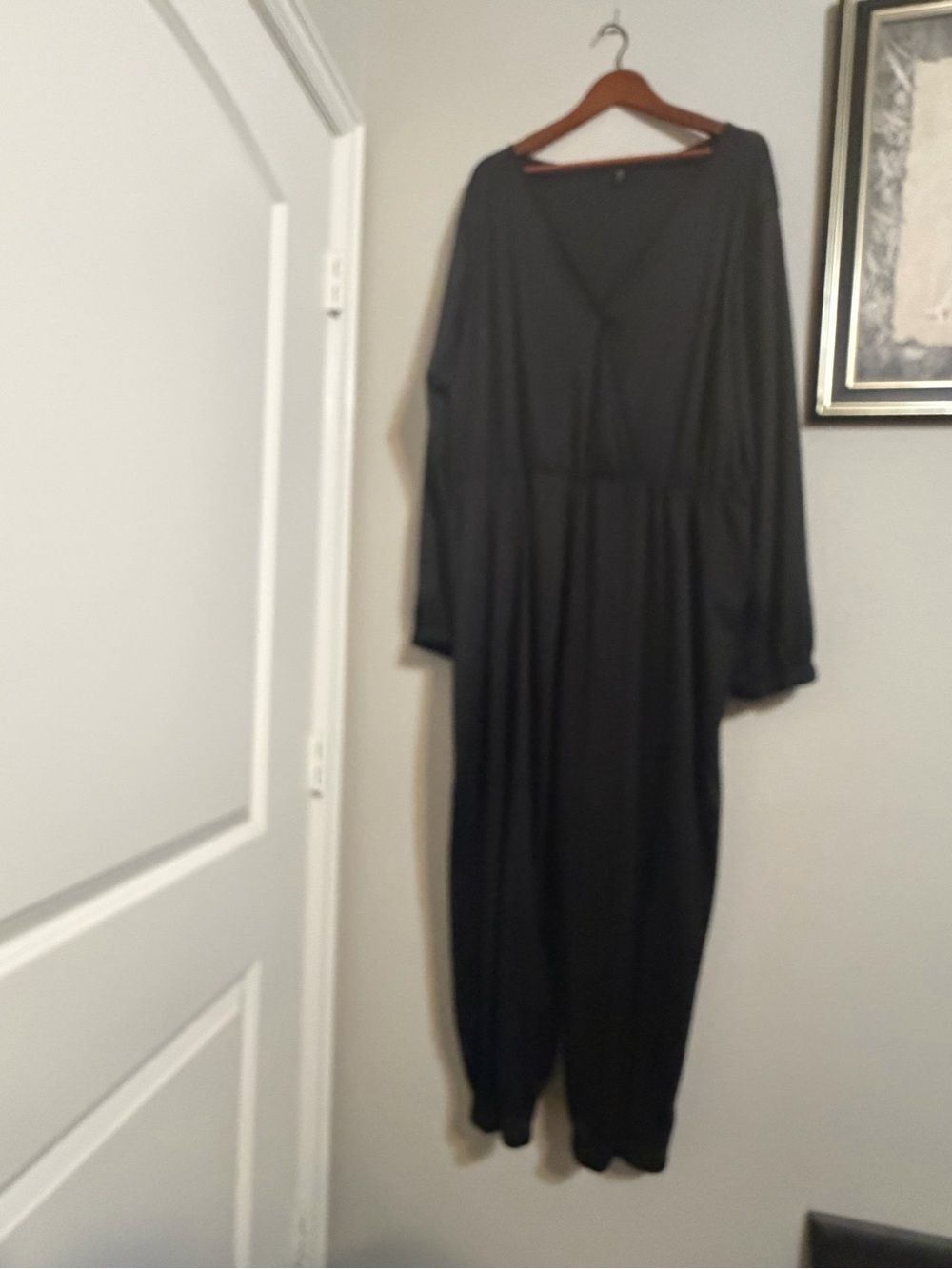 SHEIN Black Long Sleeve V-Neck Jumpsuit Dress
